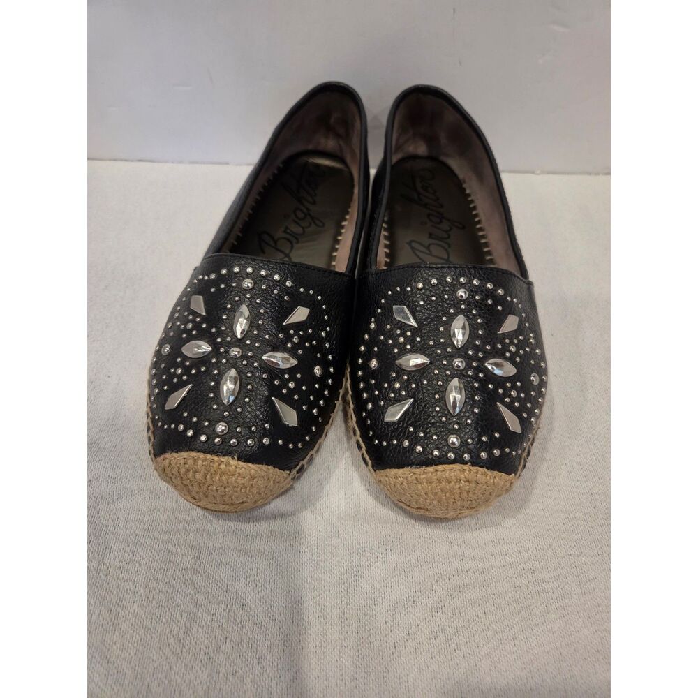 Brighton Jett Women's Black Pebbled Leather Silver Stud Detail Espadrilles Sz 9 - Picture 2 of 8